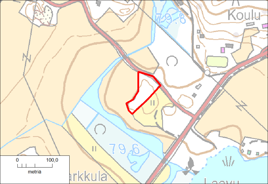 Kuva 27. Rippulanmäen liito-orava. Todettu liito-oravan elinympäristö, jossa oli vuonna 2008 useita lajin lisääntymis- ja levähdyspaikkoja, on rajattu punaisella viivalla.