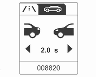 Ajaminen ja käyttö 189 Pienin näytetty etäisyys on 0,5 s. Jos edessä ei ole autoa tai edessä oleva auto on kantaman ulkopuolella, näytössä näkyy kaksi viivaa: -.- s.