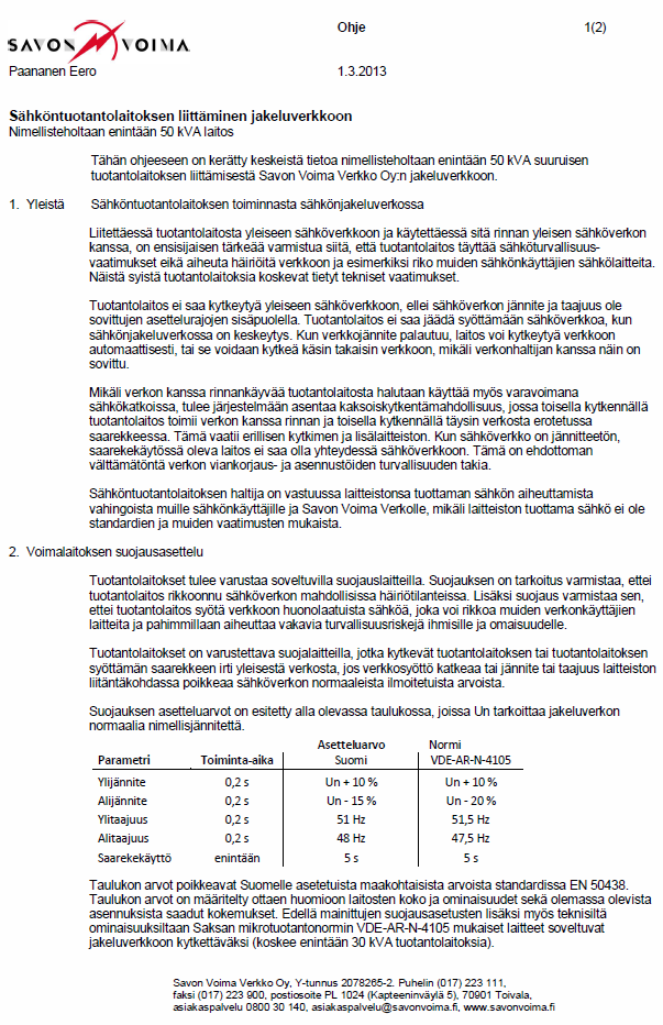 LIITE 1: SÄHKÖNTUOTANTOLAITOKSEN