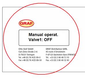 Esim.venttiili 1, näyttöruudussa lukee: Manual operat. Valve 1:OFF (ks. kuva oik.) Painamalla numeroita 1 eli ON ja 0 kuten OFF, voit kytkeä päälle tai sammuttaa venttiilin 1 manuaali toimintona.