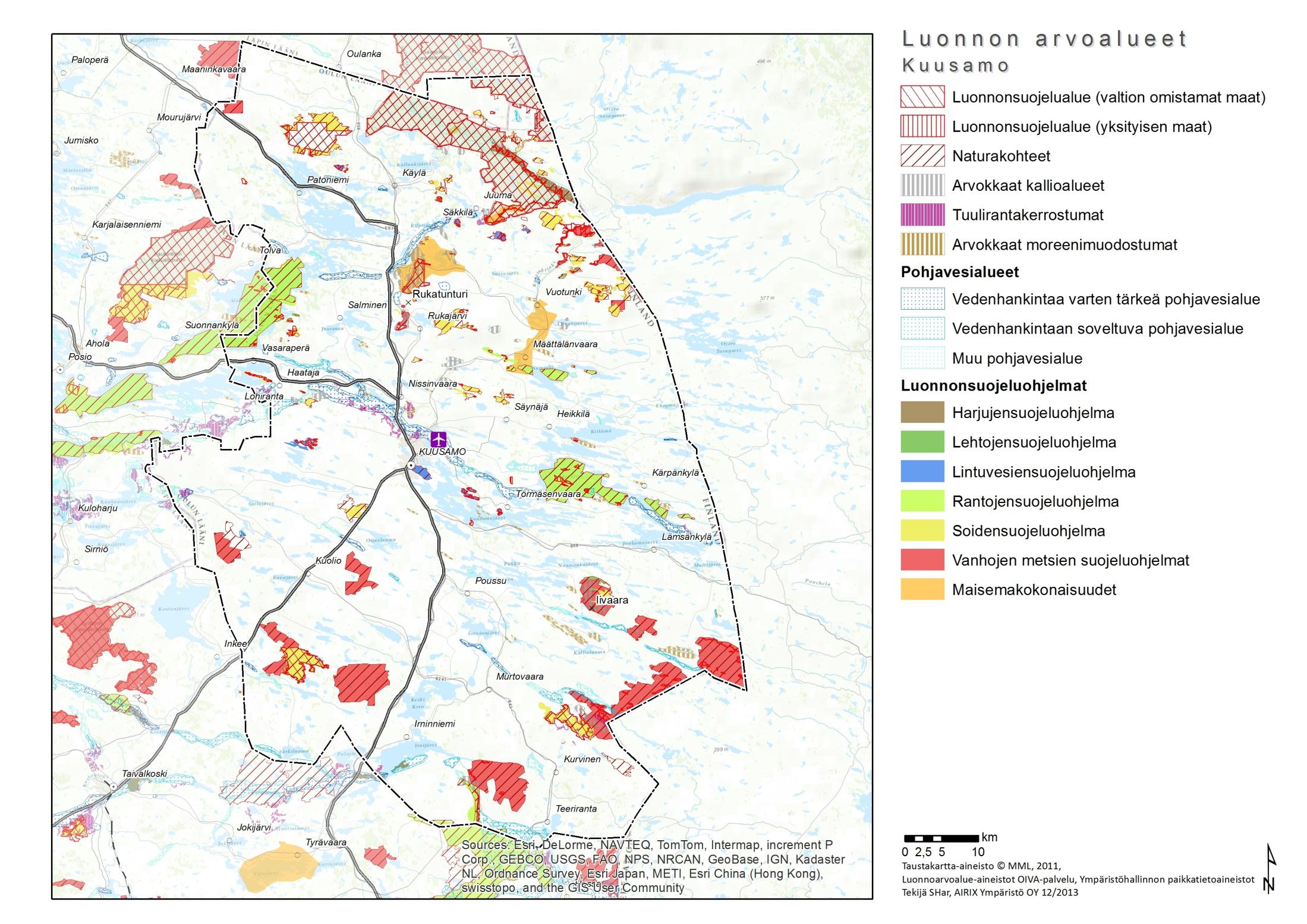 LUONNON ARVOALUEET Luonnon arvoalueiden rajaukset on tuotu paikkatietona valtakunnallisten ja maakunnallisten inventointien mukaisesti Valtakunnallisesti arvokkaita maisema-alueita ovat