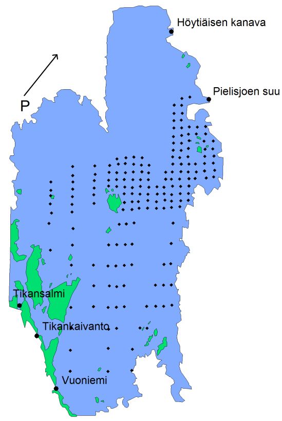 LIITE 1 Vaelluspoikasten mahdollisia levittäytymisalueita veden pintakerroksessa (0-2