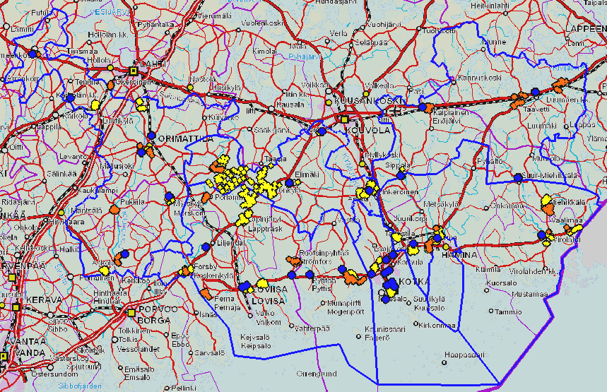 2 Kuvasta 4.1 nähdään, että vikakeskeytysajan tavoitetasot ylittyvät alueilla, joissa ei ole sähköasemaa lähellä.