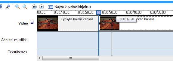 4) Leikkaaminen Alkuoletuksenani tässä on ollut, että materiaaliin on kuvatessa jäänyt pilalle menneet otokset, kuvaan on vahingossa eksynyt käsiä kameran käydessä, hahmo on kaatunut tai vastaavaa.