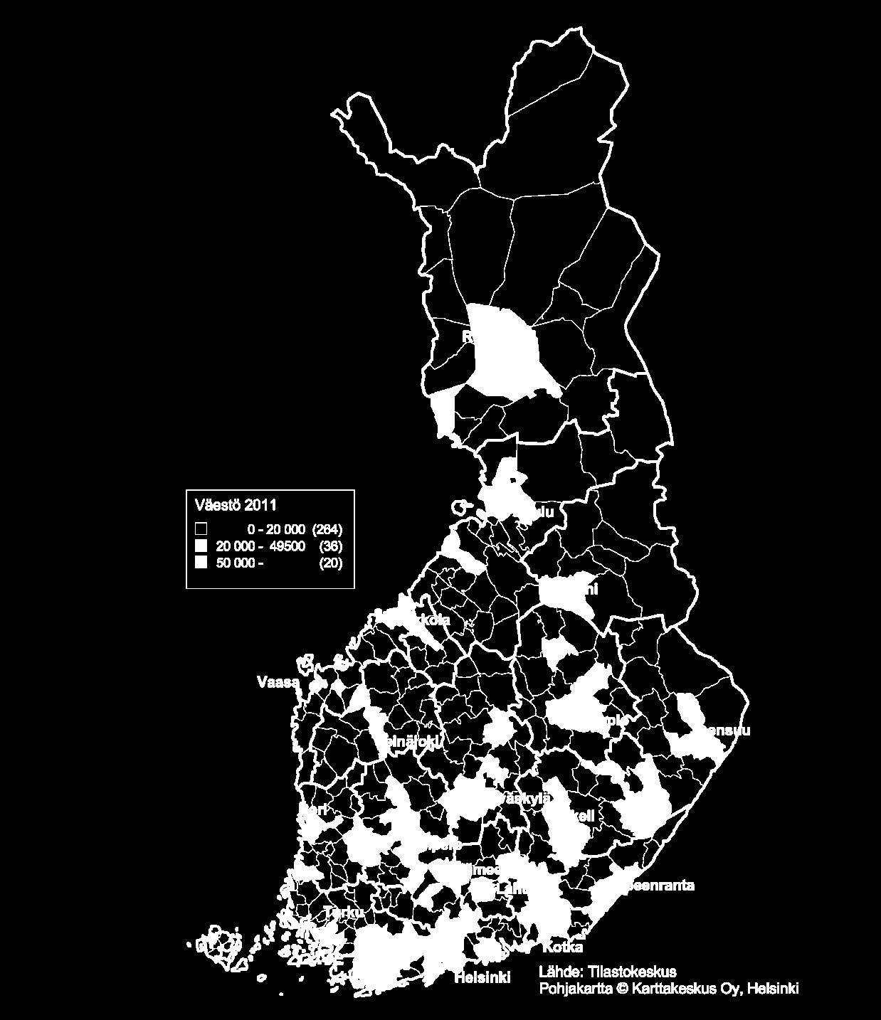 20 000-50 000 asukkaan kunnat 50 000- asukkaan kunnat Porvoo 48 833 Lohja 47 374 Kokkola 46 585 Hyvinkää 45 527 Nurmijärvi 40 349 Rauma 39 820 Järvenpää 38 966 Kajaani 38 045 Tuusula 37 667