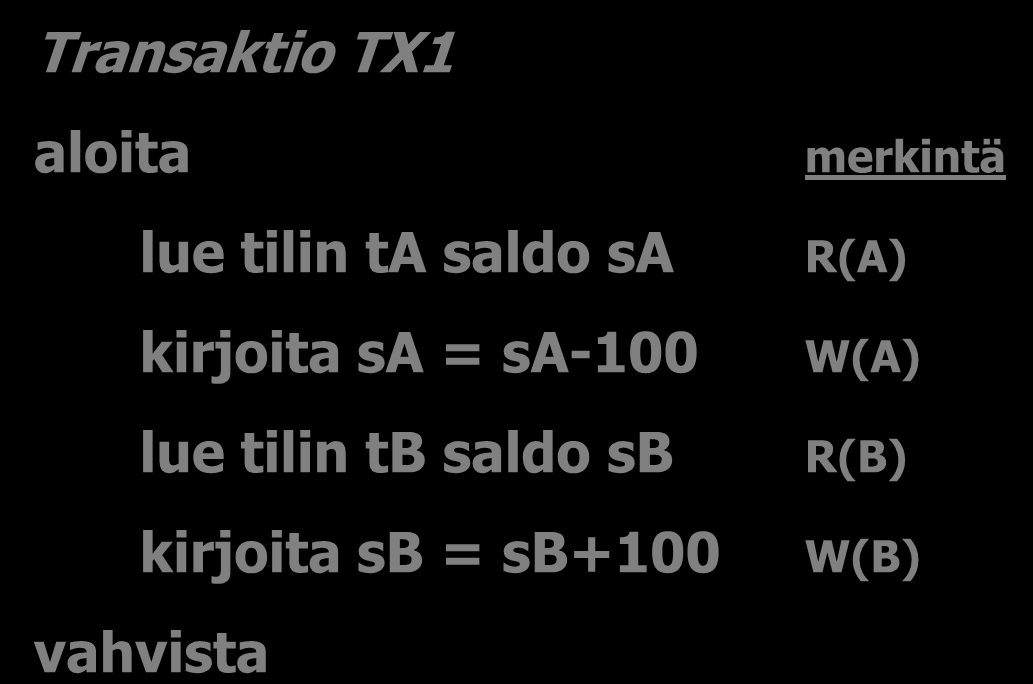 Esimerkki SQL API select...update...select... update.