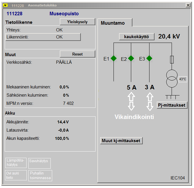 9. Muuntamoautomaation mittausten pilotti 72 Kuva 9.3. Muuntamoautomaation mahdollinen SCADA - valvontakuva esimerkki.