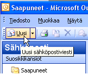 7.5.3 Viestin lähettäminen 7.5.3.1 Uuden viestin luominen Uuden viestin luominen, tapa 1 Valitse Tiedosto -valikosta Uusi/Sähköpostiviesti.