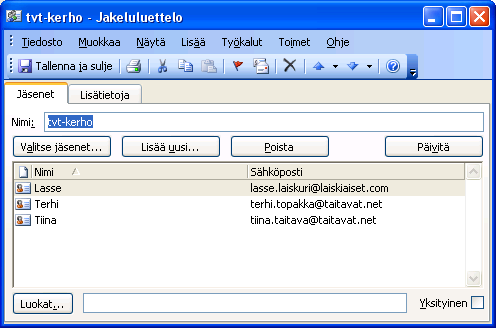 7.6.2.3 Osoitteen poistaminen jakeluluettelosta 7. Siirry yhteystiedot näkymään. 8. Kaksoisnapsauta jakeluluettelon nimeä. 9.