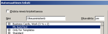 - 187 text). (4) Anna lyhenteelle kuvaava nimi kenttään Nimi ja siitä käytettävä muutaman merkin lyhenne kenttään Pikavalinta. (5) Valitse joko toiminto Autom.teksti Uusi tai Autom.