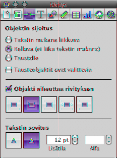 Et voi rivittää tekstiä taulukon sivuille. Tekstinrivitysasetukset-painike Tee taustaobjekteista muokattavia osoittamalla tähän.