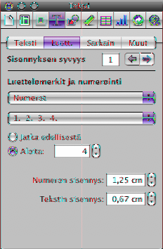 Numbers: Valitse tämä asetus, jos haluat luoda numeroidun luettelon. Sinun täytyy myös valita numerointityyli. Voit valita arabialaiset numerot, roomalaiset numerot tai kirjaimet.