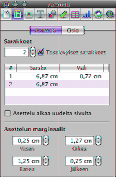 Asetteluasetusten avaaminen: mm Osoita työkalupalkissa Asetukset ja osoita sitten Asettelu-painiketta.