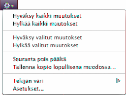 mm Voit valita muutokset yksitellen tarkastelua varten osoittamalla seurantapalkin nuoli ylös tai nuoli alas painikkeita. Siirry muutoskuplasta toiseen osoittamalla nuolipainikkeita.