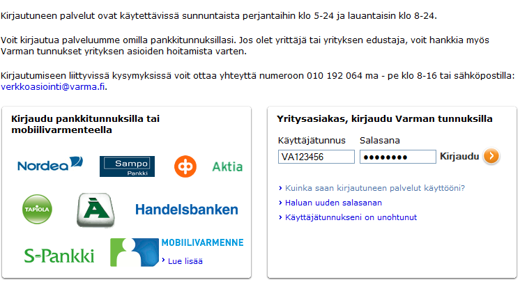 Kirjaudu palveluun joko Varmasta saamallasi
