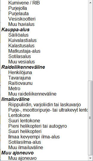 F-13 (132) F.2.1.3 Onnettomuudessa osallisena vaarallisten aineiden kuljetusajoneuvo Kirjataan onko onnettomuudessa ollut osallisena vaarallisten aineiden kuljetusajoneuvo, jotta myös ns.