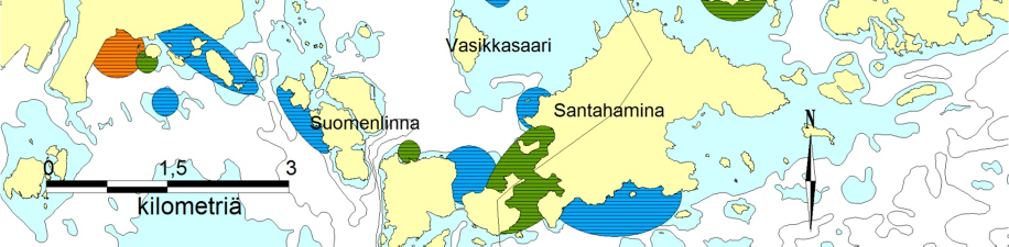 (kuva 8). Kuha lisääntyy myös Vartiokylänlahdella. Silakan poikastuotantoalueet sijaitsevat sisälahtien ulkopuolella kovilla pohjilla. Kuva 8.