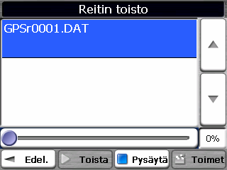 4.3 Reitin toistaminen Tällä toiminnolla voit tallentaa reitin sitä matkustaessasi. Voit toistaa sen sitten karttanäytössä. Napauta Vaihtoehdot-valikossa Reitin toistaminen -painiketta.