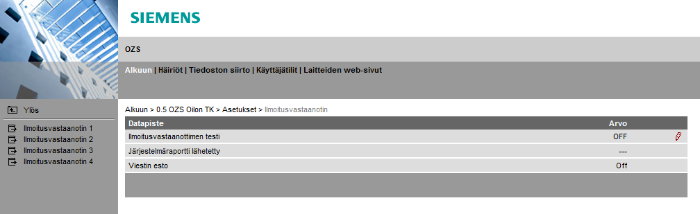 Asetukset > Ilmoitusvastaanotin Ilmoitusvastaanottimen testillä voi kokeilla, lähettääkö laite viestin