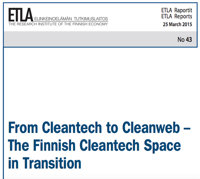 Etla: Samaan aikaan kun digitalisaatiomullistaa palveluita, näyttää suomalainen cleantech uivan vastavirtaan.