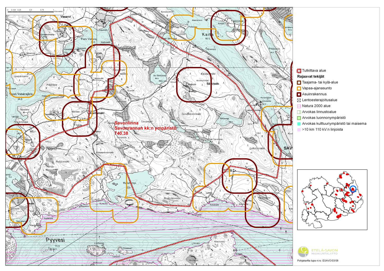 Savonlinna, Savonranta Kriteeri Tuulisuus Tuuliatlaksen mukaan 100 m:n korkeudessa Etäisyys 110 kv:n voimajohtoon Tiestö Maksimi korkeuserot Tuulivoimaloiden lukumäärä Tieto 6,1-6,7 m/s <1 km kattava