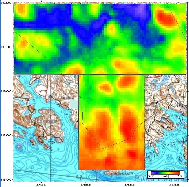 Tuulisuus Tuotanto/voimala Kannattavuusraja Verkkoliitynnän kustannukset Tuulipuiston maksimikoko 5,7-7,2 m/s 7,1-10 GWh 1,32 M /MW 1-3,4 M 70 MW Pohjakartat Maanmittauslaitos lupanro 262/MML/11