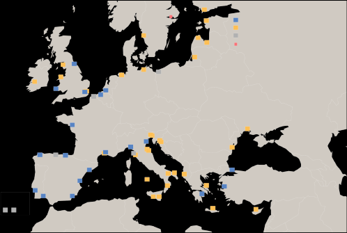 Euroopan merkittävin LNG-infrastruktuuri Finngulf LNG LNG-terminaalit 20 LNG-terminaali LNG-terminaali suunnitteilla LNG-terminaali rakenteilla Pienen kokoluokan