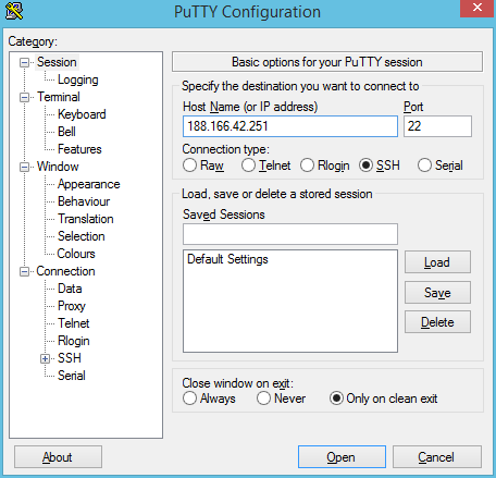 3 SSH Yhteys palvelimeen muodostetaan SSH-protokollalla. Windows ympäristössä tarvitsemme erillisen ohjelman yhteyden muodostamiseen. Käytämme siis Puttyohjelmaa.