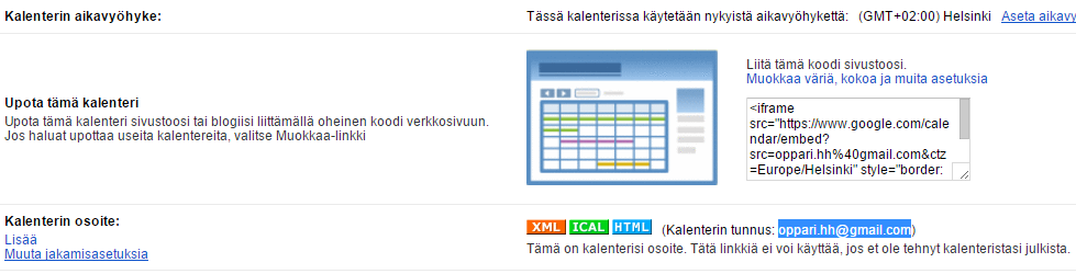 Kuva 45. Google-kalenterin asetukset.