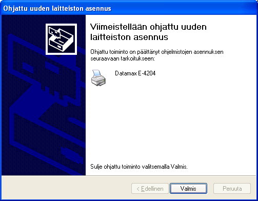 20.8.2009 Sivu 12 / 34 Valitse Avaa (Open) ja OK. Valitse Valmis (Finish). Windows ilmoittaa asennuksen lopuksi: Uusi laite löydetty.