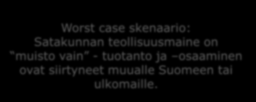 PÄÄMÄÄRIEN TARKENNUS BEST CASE JA WORST CASE SKENAARIOIDEN AVULLA (LUONNOS) Best case skenaario: Satakuntalaiset yritykset kehittävät toimintaansa ulkomaisin ja kotimaisin pääomin.