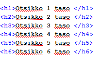 Tehtävä 1. 3 Kokeile eri otsikkokokoja ja kirjoita html-dokumenttiisi seuraavat rivit: Tallenna ja tarkastele tulosta selaimessa muistithan päivittää sivun? Lisää eka.