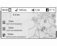 Infotainment-järjestelmä 155 Jos sijaintipaikassa ei ole saatavana GPS-signaalia, kompassisymbolin alapuolella näytetään ylivedetty "GPS"-symboli.