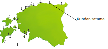 Kuva 45. Viron satamat ja Kundan sijainti. (Estonian ports association] Yllä olevasta kuvasta 45 nähdään Viron satamat. Selvityksen osalta satamatarkastelu keskittyy Kundan satamaan.