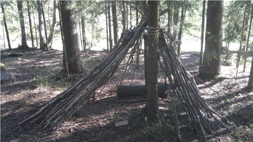 Kotimaja Rakensimme majan Timosenkosken luontokoulun läheiseen metsään. Rakentamassa olivat Helena, Maria, Noora ja Siiri. Tiesimme jo heti alussa, että teemme majan joka muistuttaa ihan kotia.