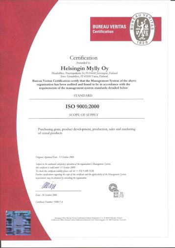 Laatu toiminnan perusta ISO 9001:2008 sertifikaatti HACCP