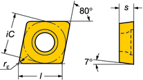 Terät Positiiviset terät, CoroTurn 107 Rombinen 80 P M K N S C C C C C C C C CT C C C C C C C C C C C - C - C C C - - Rouhinta ISO K ic ANSI CCMT 06 02 08-KR 06 1/4 CCMT 2(1.