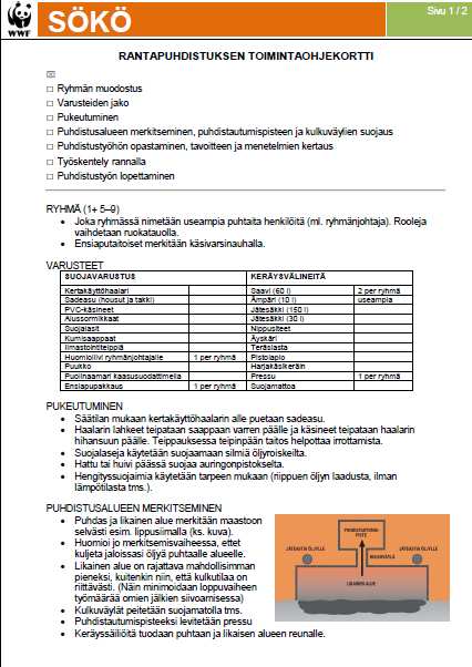 Puhdistuskaistaleiden perustaminen II Katri Eerikäinen 2009 WWF 2006 Välineet ja varusteet Logististen pisteiden & kulkureittien perustaminen ja merkitseminen