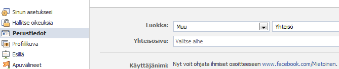 Facebook-sivun asetukset 3/3 Kun sivullasi on yli 25 tykkääjää, voit saada sivullesi suoran nettiosoitteen (