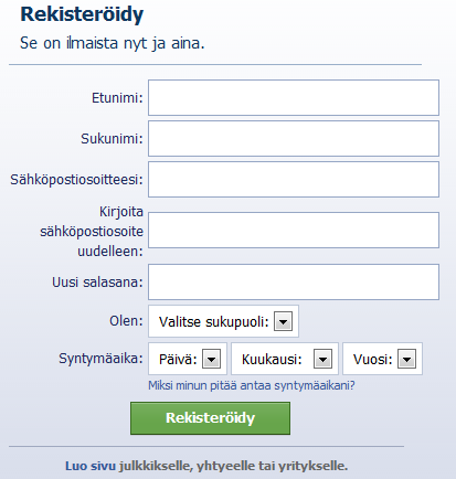 Facebook-tilin luominen FB-tilin luominen eli rekisteröityminen on helppoa Mene