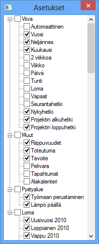 Tuonti Excel 97-2003 *.xls -tiedostosta: tuo Excel tiedostosta tehtävätiedot, jos valitun Excel-tiedoston kenttänimet vastaavat PlanMan Projectin tehtävän kentän nimiä.