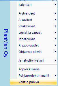 Paikka-aika Paikka-aikakaavioon saa tulostettua aikaväliarvoihin perustuvat janat (viivat) Paikka-aikakaavion päältä aukeavaan pikavalikkoon on lisätty toimintoja.