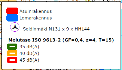 tuulen nopeutena käytettiin 8 m/s, ilman lämpötilana 10 C, ilmanpaineena