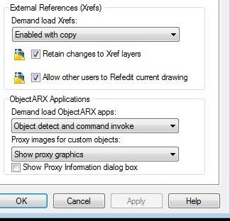 External references (xrefs) Liite 1 13 (40) Jätä kohtaan demand load xrefs enabled with copy. Tällöin voit muokata tiedostoja, jotka ovat avoimessa piirustuksessa xreffinä.