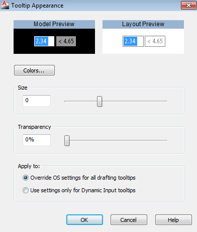 Drafting tooltip settings Liite 1 30 (40) Tämä avaa uuden ikkunan jossa pääset vaikuttamaan muun muassa ohjetekstien fonttikokoon.