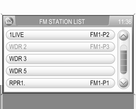 Radio 23 valitse FM List (FM-luettelo)-näyttöpainike näyttääksesi listan. Parhaillaan toistettava FM-asema on korostettu listassa punaisena.