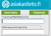 Kotimaa-valikko Haku: anna yrityksen nimi, y-tunnus tai henkilötunnus ja valitse palvelu Hae-napista. Palvelu ehdottaa mahdollisia yrityksen nimiä, jos nimi ei ole virallisessa muodossa.