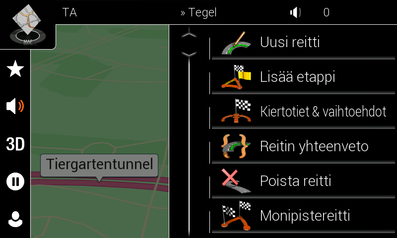 4. Jos ehdotuksia on enemmän, voit napauttaa ja selata reittejä. 5. Valitse jokin reittivaihtoehdoista ja palaa edelliselle näytölle napauttamalla. Zenec Navigation korvaa alkuperäisen reitin.