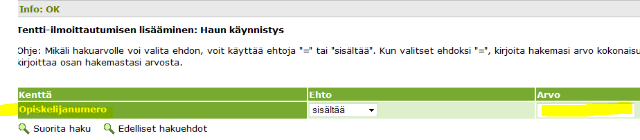 SAMK SoleOps uusintatenttijärjestelmä 6(8) Ilmoittautuneiden ylläpito Ilmoittautumisten ylläpitoon päästään joko valitun tenttipäivän hakutuloksista tai tentin perustietojen ylläpitonäkymästä