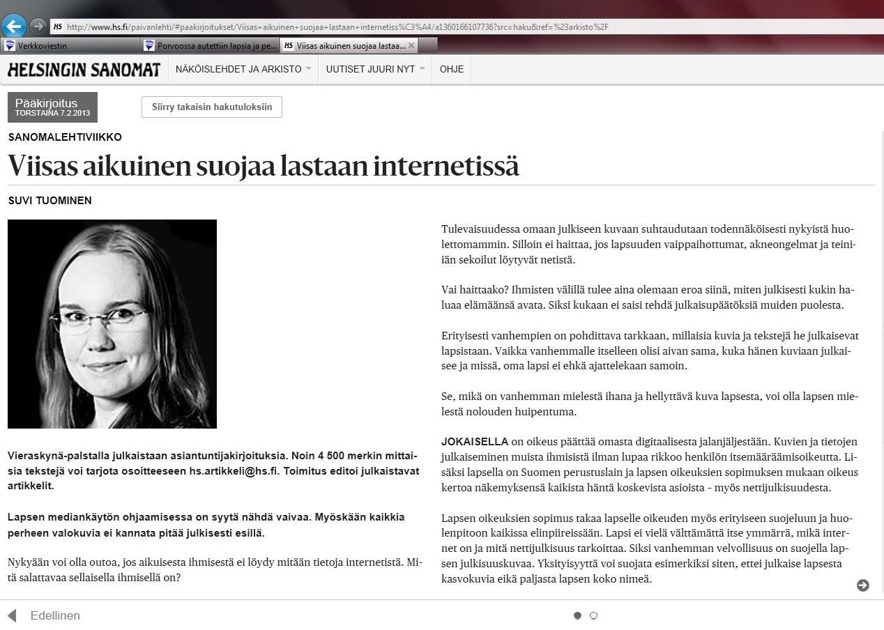 Helsingin Sanomat 7.2.2013 